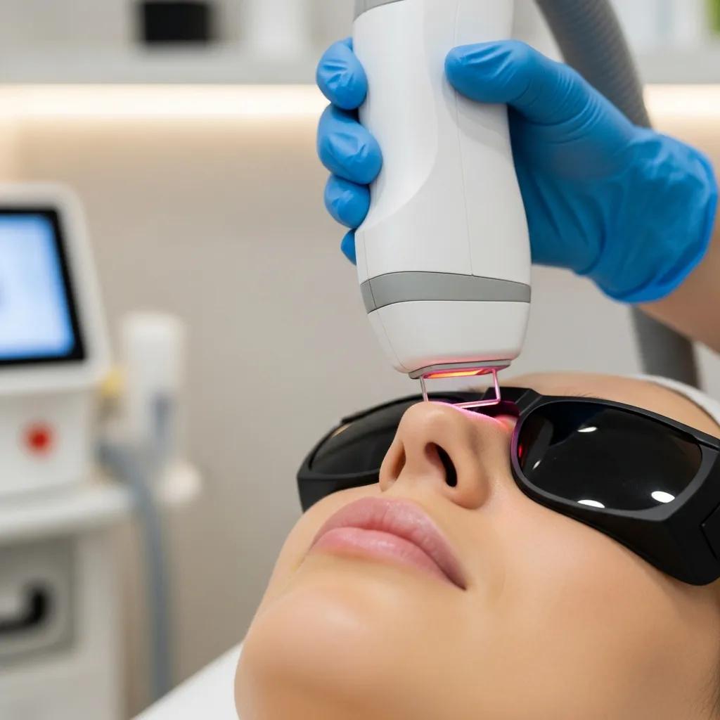 Advanced laser acne treatment being administered in a modern medical spa environment